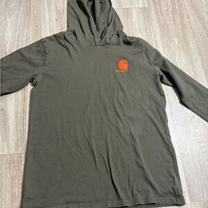 Carhartt Dark Green Hoodie with Orange Logo